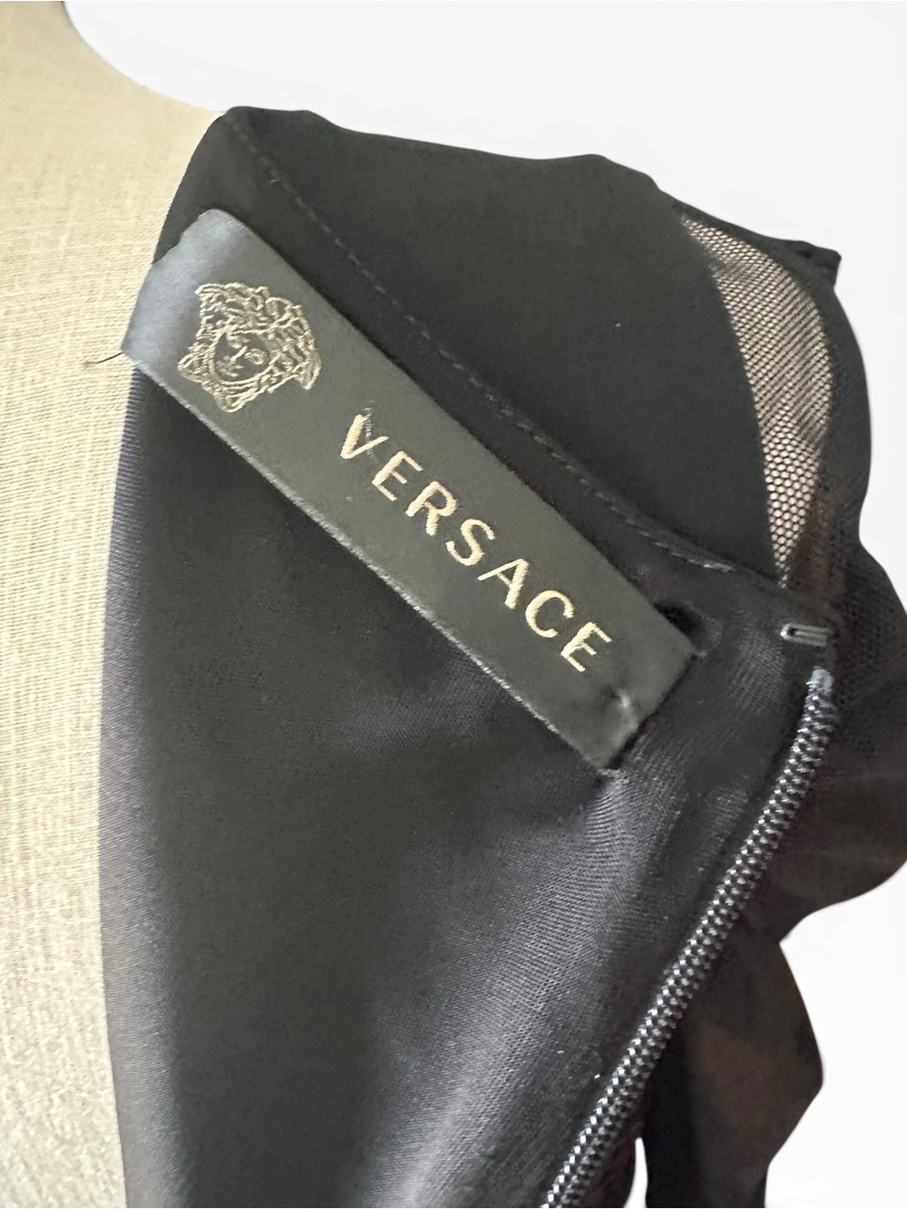 Versace Black Sheer Mesh Medusa Crystal Zip Draped Midi Dress IT 44/US 8 - Picture 12 of 13